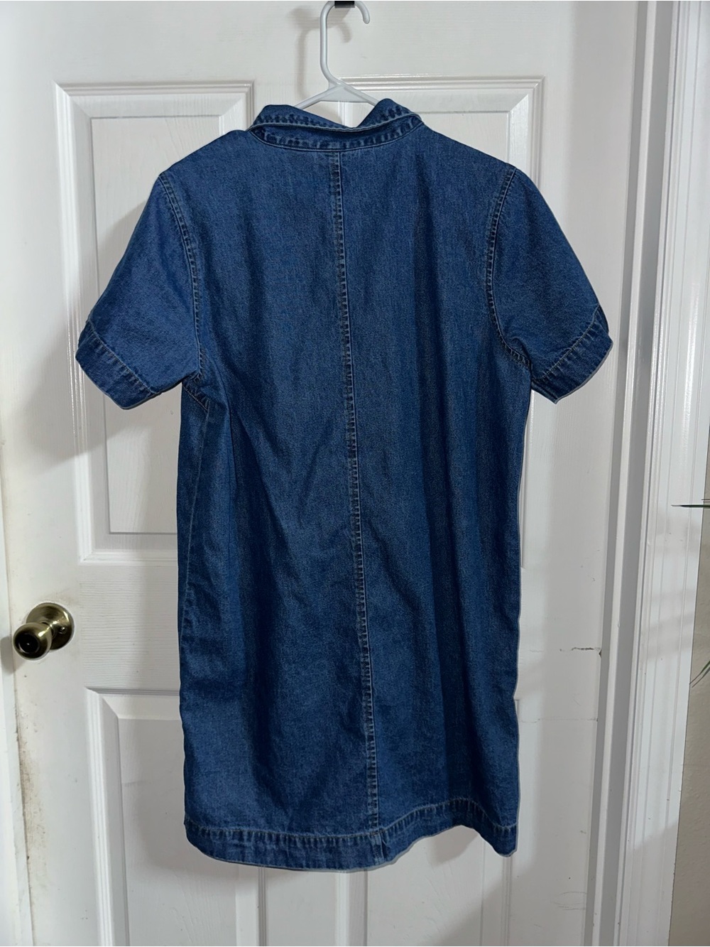 Vintage Button-Front Short Sleeve Denim Dress - Dark Blue - Picture 3 of 3